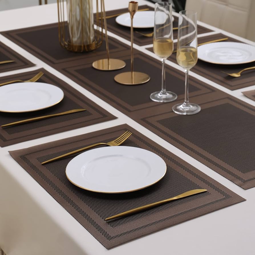 7 Pcs Dining Table Mat & Runner Set – Washable, Heat Resistant New Brown HZ BEDDING