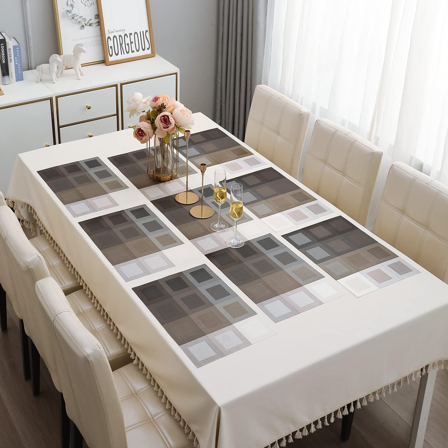 7 Pcs Dining Table Mat & Runner Set – Washable, Heat Resistant New Design HZ BEDDING