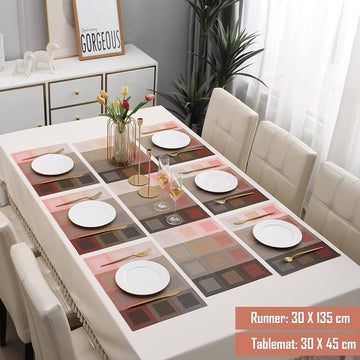 7 Pcs Dining Table Mat & Runner Set – Washable, Heat Resistant New Design A HZ BEDDING