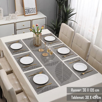 7 Pcs Dining Table Mat & Runner Set – Washable, Heat Resistant New Leaf HZ BEDDING
