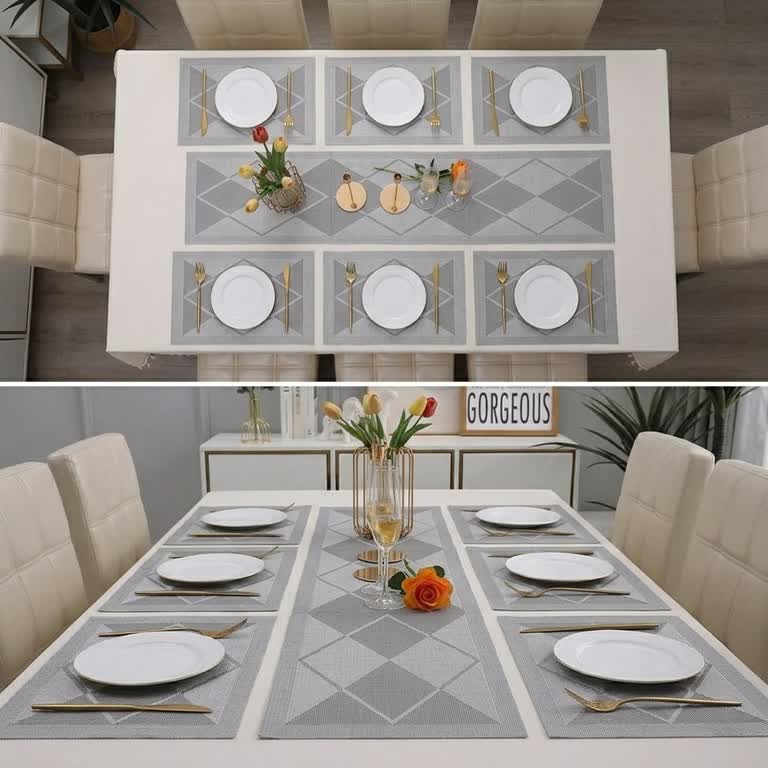 7 Pcs Dining Table Mat & Runner Set – Washable, Heat Resistant New Leaf Design HZ BEDDING