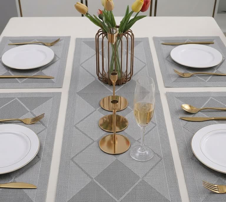 7 Pcs Dining Table Mat & Runner Set – Washable, Heat Resistant New Leaf Design HZ BEDDING