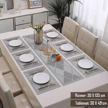 7 Pcs Dining Table Mat & Runner Set – Washable, Heat Resistant New Leaf Design HZ BEDDING
