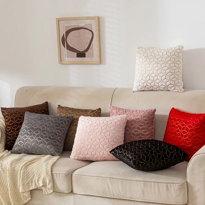 Solid Plush Luxury Pillowcase Creative Rhombus Geometry Pattern Sofa Decorative Cushion Covers Fashion Plaids Pillows Decor Home 17x17 inch