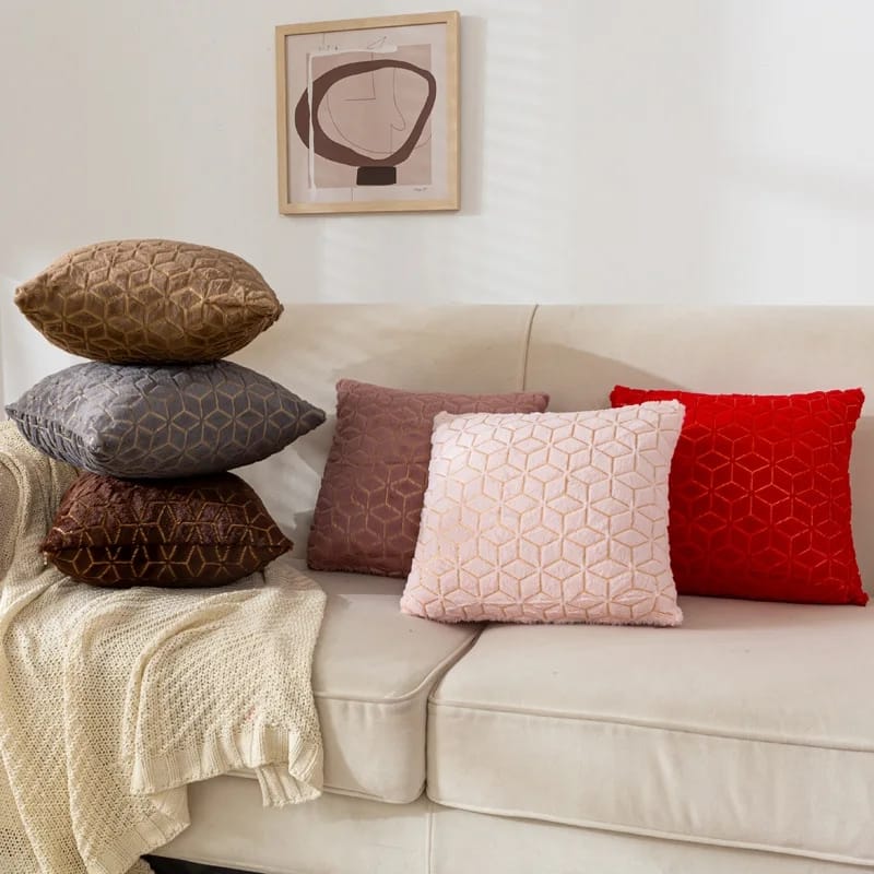 Solid Plush Luxury Pillowcase Creative Rhombus Geometry Pattern Sofa Decorative Cushion Covers Fashion Plaids Pillows Decor Home 17x17 inch