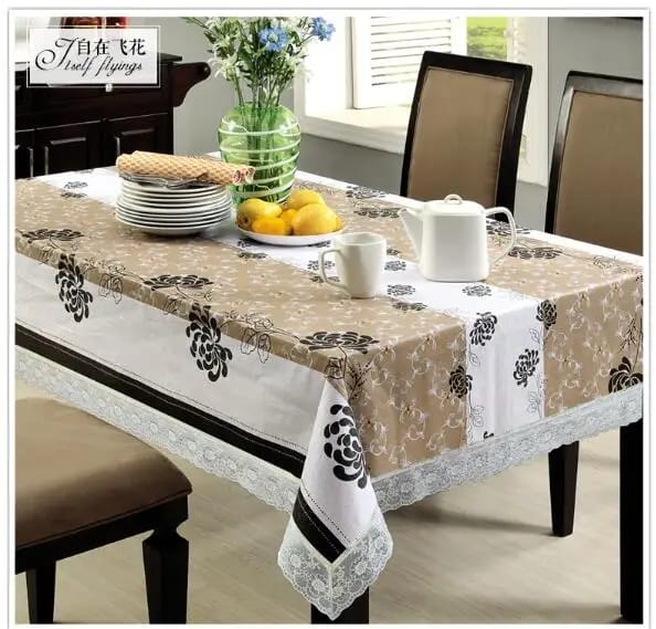 6 Seater Table Cover with beautiful White Lace HZ BEDDING