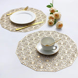 2/4/6 Evevda Rose Gold Placemats for Dining Table 6 Metallic Pressed Hollowed Out Table Mats Wipeable Vinyl Place Mat for Holiday Wedding Dinner Table Decoration Mat