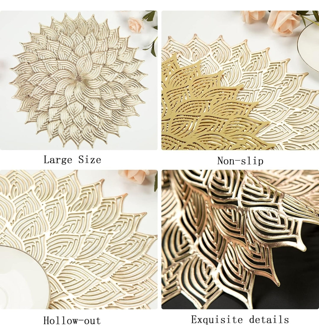 2/4/6/8 PVC Flower Placemats Placemats Round 15 inch