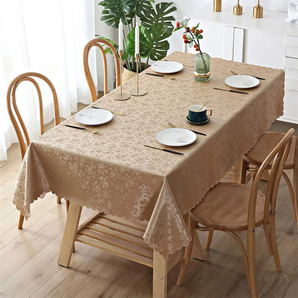 4 6 & 8 Seater Skin Color Tablecloth with beautiful Spill-Proof Table Cloth in Washable Oil Proof anti-scalding Pvc Vinyl Table Cover Decoration for Kitchen Dining