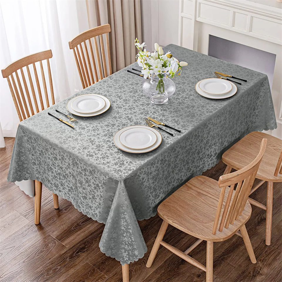 4 6 & 8 Seater Dark Grey Tablecloth with beautiful Spill-Proof Table Cloth in Washable Oil Proof anti-scalding Pvc Vinyl Table Cover Decoration for Kitchen Dining
