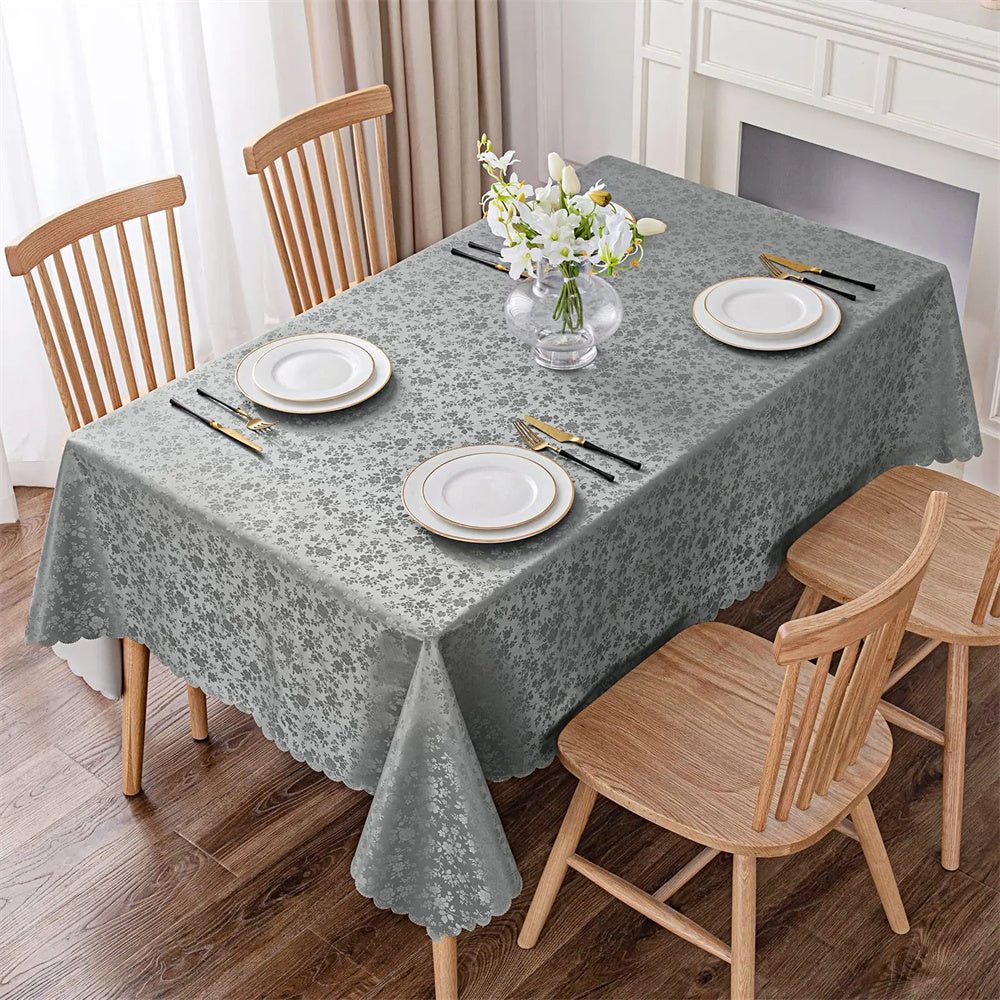 4 6 & 8 Seater Dark Grey Tablecloth with beautiful Spill-Proof Table Cloth in Washable Oil Proof anti-scalding Pvc Vinyl Table Cover Decoration for Kitchen Dining