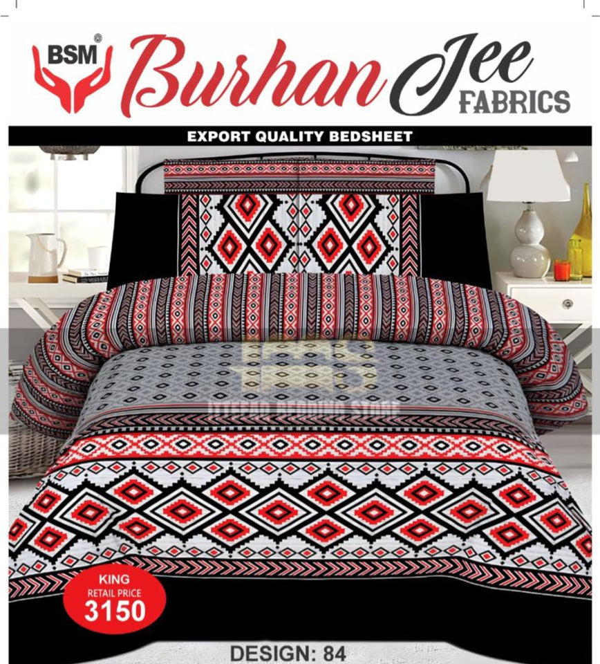 3-Piece King Double Burhan Jee Bed Sheet Set: Includes a flat sheet (94" x 98") and two pillowcases (19" x 29"). Crafted for comfort and elegance, perfect for any bedroom.