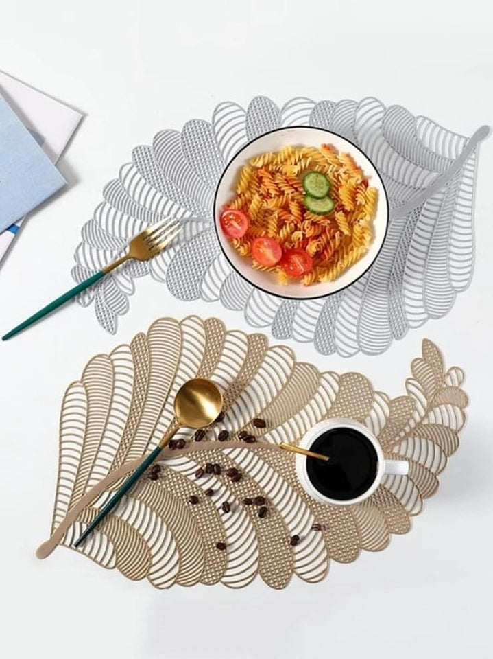 Set of 2/4/6 Placemats for Dinner Table, Heat Resistant Leaf Placemats Non-Slip Table Mats Tea Mug Coaster for Kitchen Table