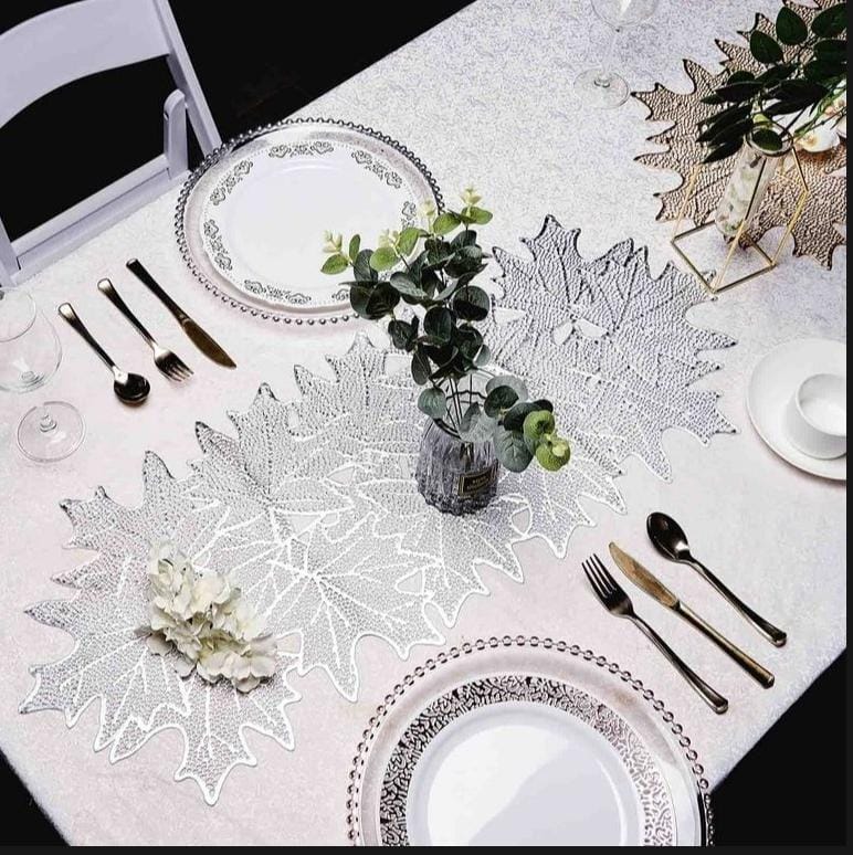 3 Feet Fancy Leaf Silver Table Runner, Center Table Dressing Table Non-Slip Table runner Stylish and Classic for most attractive table