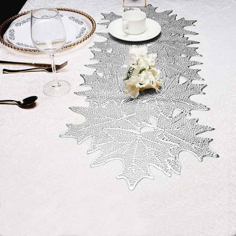 3 Feet Fancy Leaf Silver Table Runner, Center Table Dressing Table Non-Slip Table runner Stylish and Classic for most attractive table