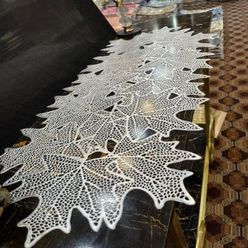 3 Feet Fancy Leaf Silver Table Runner, Center Table Dressing Table Non-Slip Table runner Stylish and Classic for most attractive table
