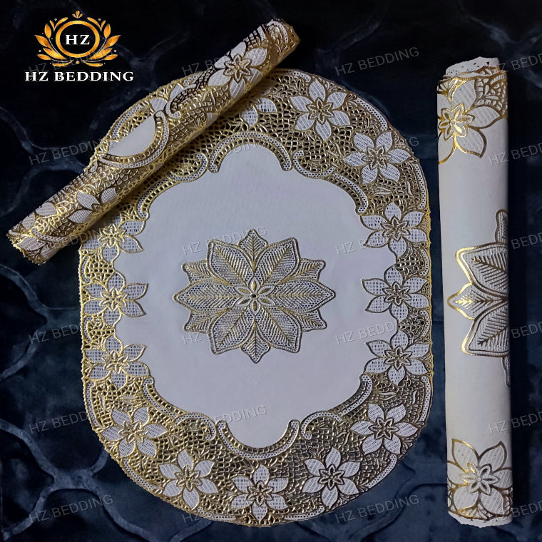 3pcs Premium center table dressing table and side Table Mat Golden Large pcs size(14×36) And small 2pcs size(11×17) Inches material vinyl soft plastic Premium