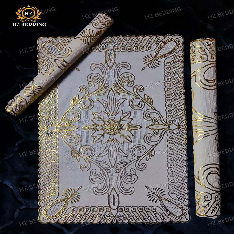 3pcs Premium center table dressing table and side Table Mat Golden Large pcs size(14×36) And small 2pcs size(11×17) Inches material vinyl soft plastic Premium