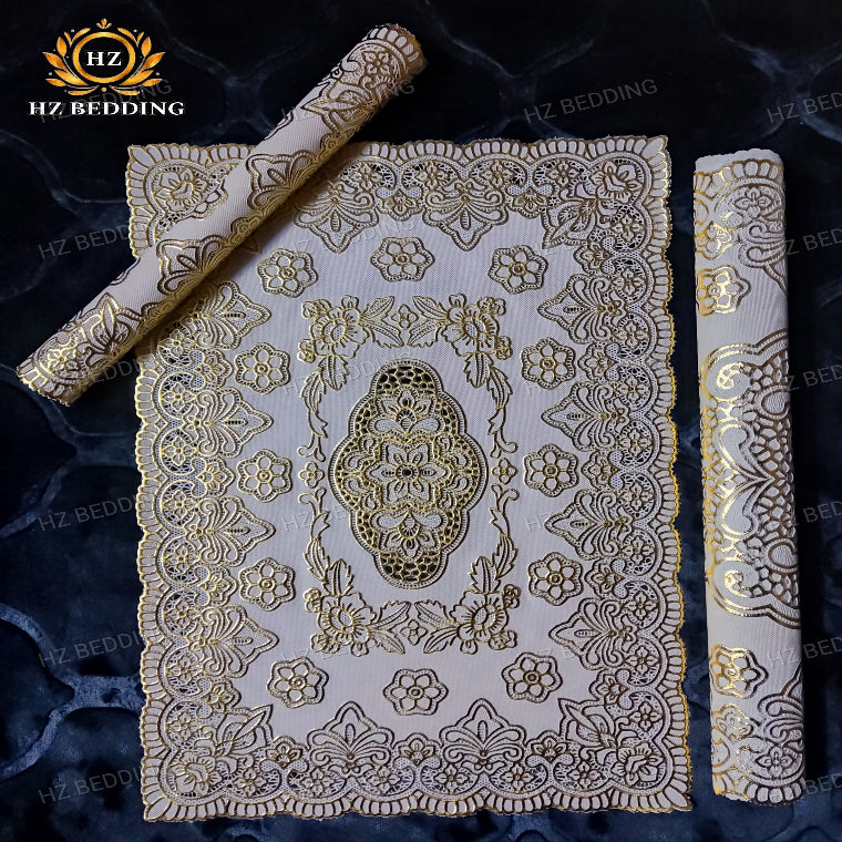 3pcs Premium center table dressing table and side Table Mat Golden Large pcs size(14×36) And small 2pcs size(11×17) Inches material vinyl soft plastic Premium