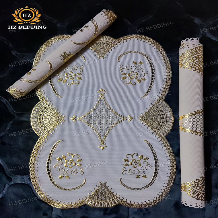 3pcs Premium center table dressing table and side Table Mat Golden Large pcs size(14×36) And small 2pcs size(11×17) Inches material vinyl soft plastic Premium