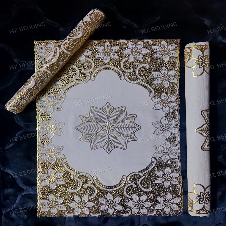 3pcs Premium center table dressing table and side Table Mat Golden Large pcs size(14×36) And small 2pcs size(11×17) Inches material vinyl soft plastic Premium