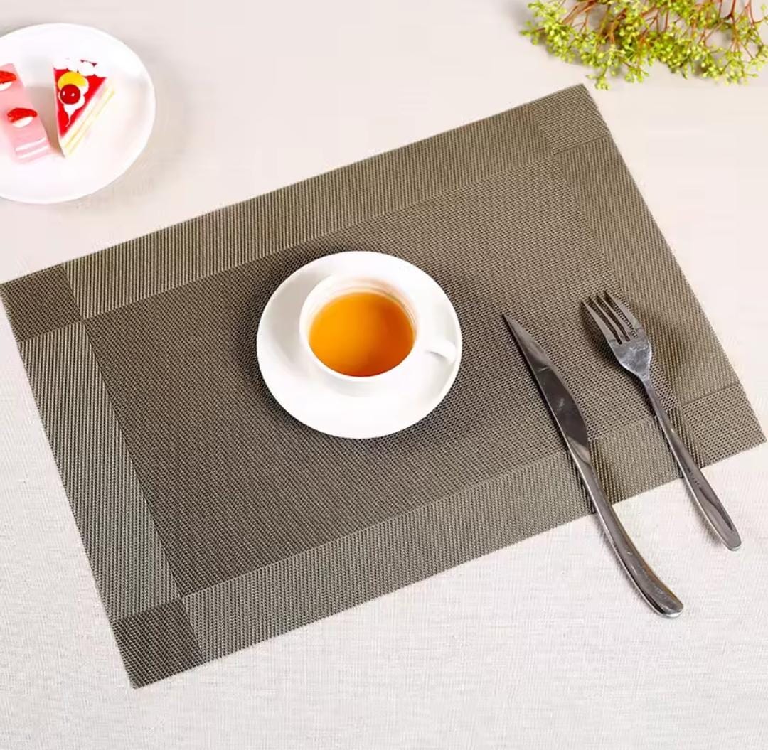 Set of 2/4/6/8 PCS Light Brown PVC Placemats – Heat Resistant Dining Table Mats