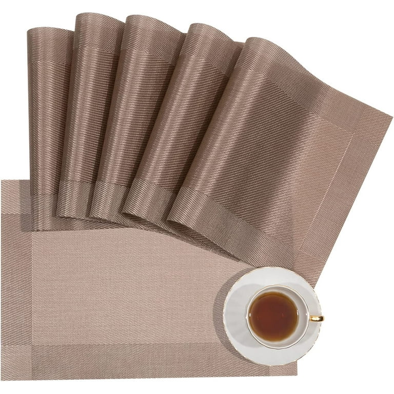 Set of 2/4/6/8 PCS Light Brown PVC Placemats – Heat Resistant Dining Table Mats