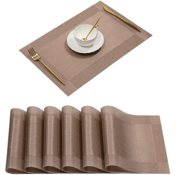 Set of 2/4/6/8 PCS Light Brown PVC Placemats – Heat Resistant Dining Table Mats