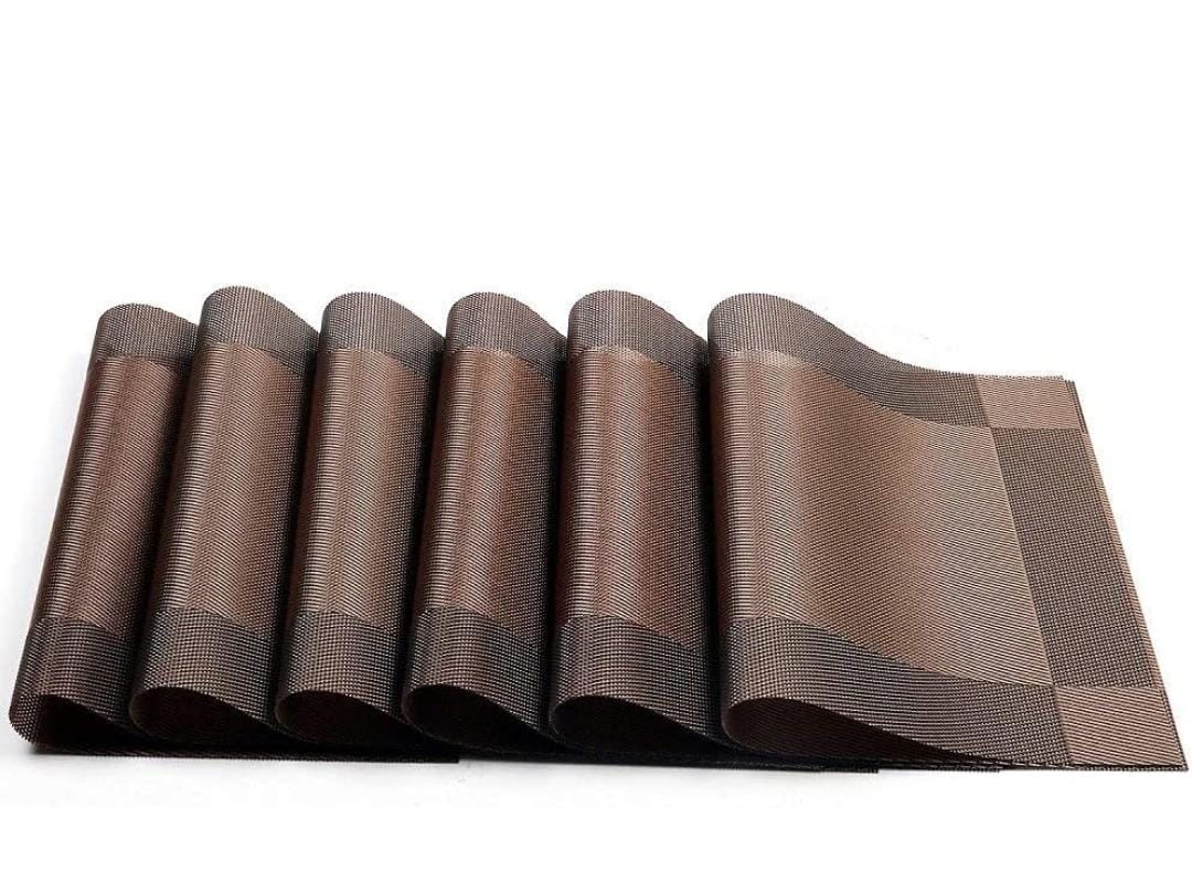 Set of 2/4/6/8 PCS Dark Brown PVC Placemats – Heat Resistant Dining Table Mats