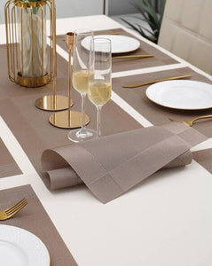 7Pcs Table Mat & Table Runner Brown Color Set Heat Resistant Placemats, Stain Resistant Washable PVC Table Mats for Dining Table Woven Placemat