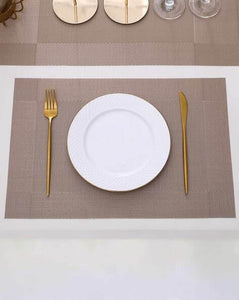7Pcs Table Mat & Table Runner Brown Color Set Heat Resistant Placemats, Stain Resistant Washable PVC Table Mats for Dining Table Woven Placemat