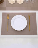 7Pcs Table Mat & Table Runner Brown Color Set Heat Resistant Placemats, Stain Resistant Washable PVC Table Mats for Dining Table Woven Placemat
