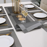 7Pcs Table Mat & Table Runner Dark Grey Color Set Heat Resistant Placemats, Stain Resistant Washable PVC Table Mats for Dining Table Woven Placemat