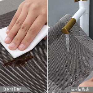 7Pcs Table Mat & Table Runner Dark Grey Color Set Heat Resistant Placemats, Stain Resistant Washable PVC Table Mats for Dining Table Woven Placemat
