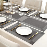 7Pcs Table Mat & Table Runner Dark Grey Color Set Heat Resistant Placemats, Stain Resistant Washable PVC Table Mats for Dining Table Woven Placemat