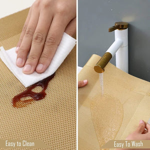 7Pcs Table Mat & Table Runner Dark Golden Color Set Heat Resistant Placemats, Stain Resistant Washable PVC Table Mats for Dining Table Woven Placemat