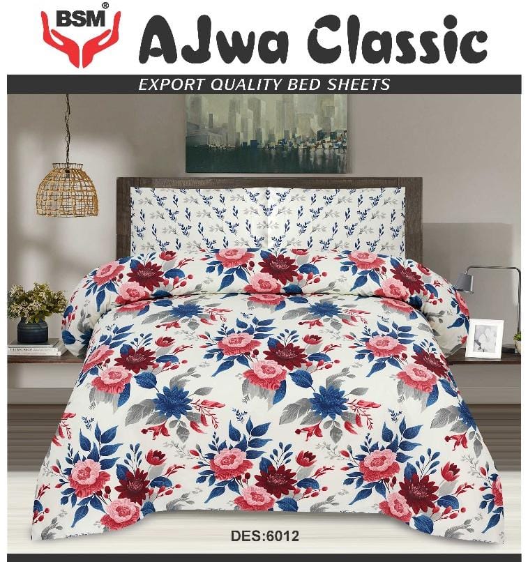 AJWA CLASSIC DOUBLE BEDSHEET BED SHEET SIZE 90" X 100" 2 PILLOW CASES SIZE 19" X 29"  3 PIECES SET