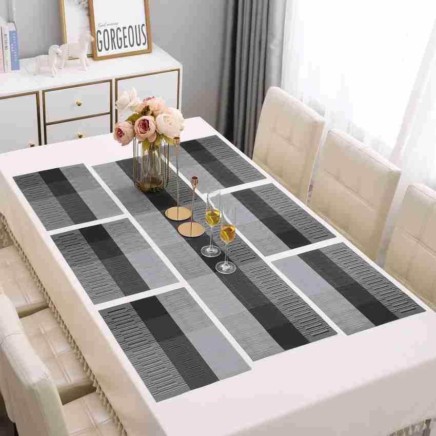 7 Pcs Dining Table Mat & Runner Set – Washable, Heat Resistant (Black & Grey)
