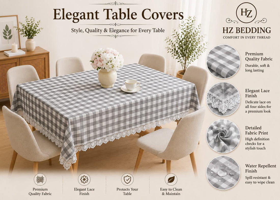 4/6/8 Seater Waterproof Table Cover with Elegant Lace Border New Design E HZ BEDDING