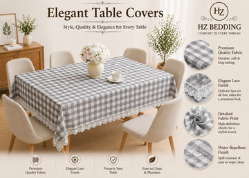 4/6/8 Seater Waterproof Table Cover with Elegant Lace Border New Design E HZ BEDDING