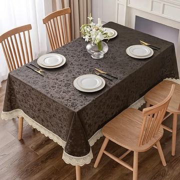 6 Seater Luxury Blue Dining Table Cover with Lace Edges – Washable & Durable HZ BEDDING