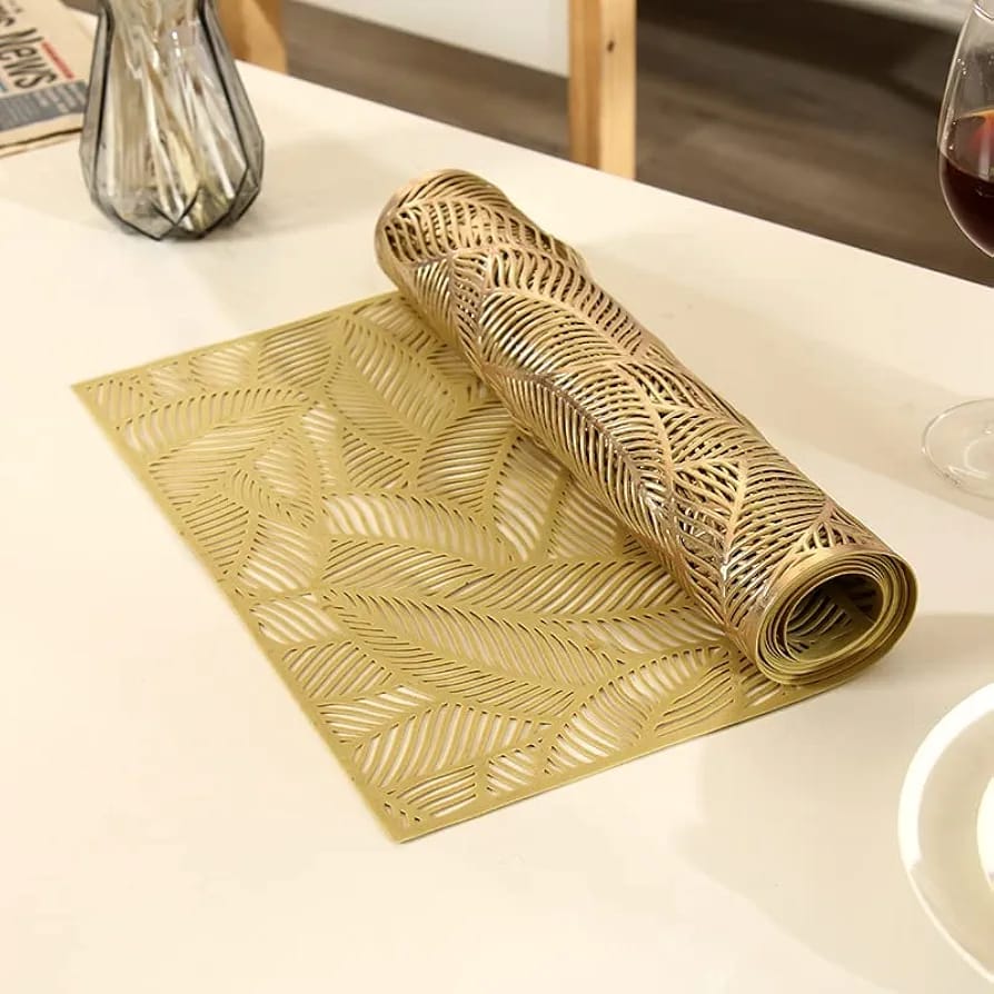 PVC Hollow Table Runner Non-slip Leaf Decorative Table Mats Placemat for Home Party Kitchen Dining Wedding Decor (180CM X 35CM) golden copper Silver HZ BEDDING