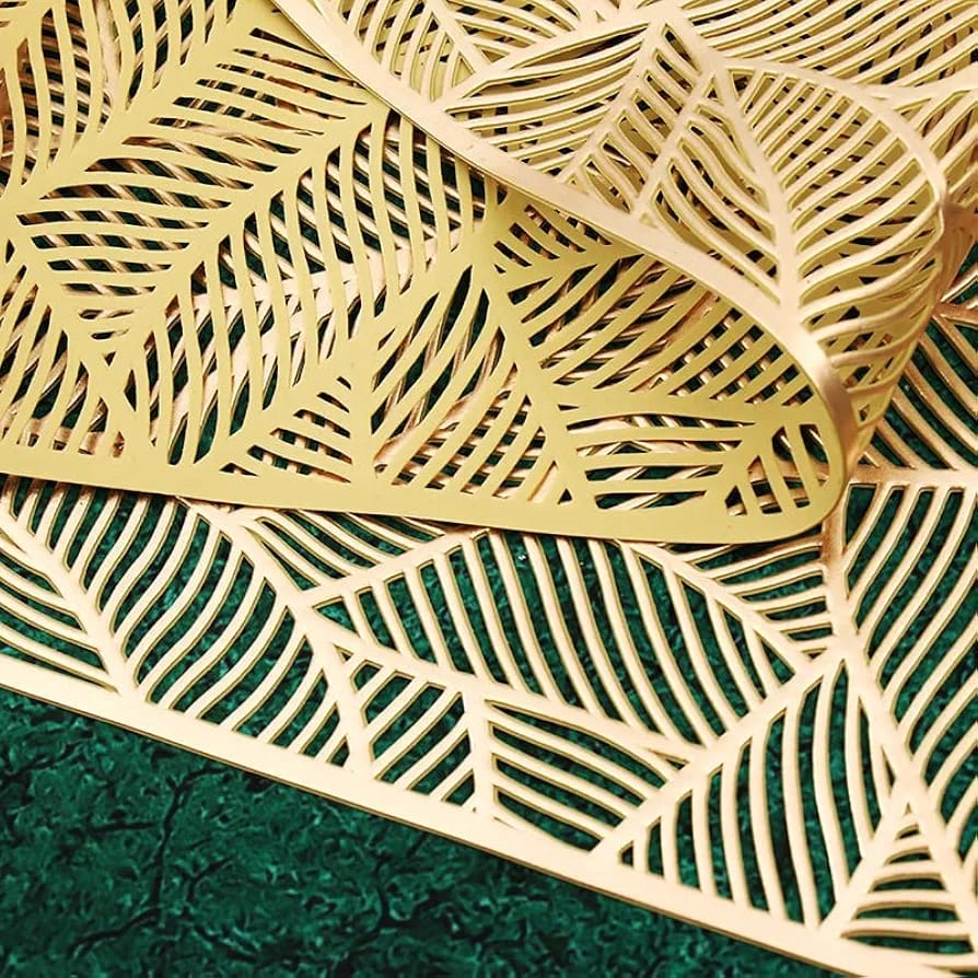 PVC Hollow Table Runner Non-slip Leaf Decorative Table Mats Placemat for Home Party Kitchen Dining Wedding Decor (180CM X 35CM) golden copper Silver HZ BEDDING