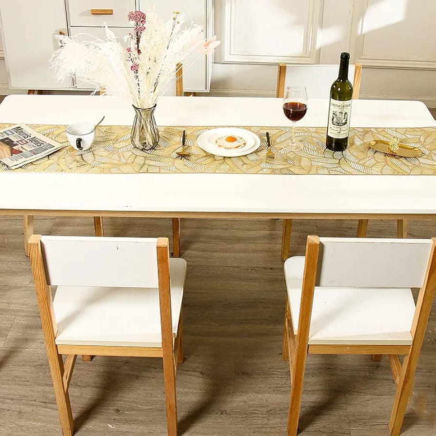 PVC Hollow Table Runner Non-slip Leaf Decorative Table Mats Placemat for Home Party Kitchen Dining Wedding Decor (180CM X 35CM) golden copper Silver HZ BEDDING