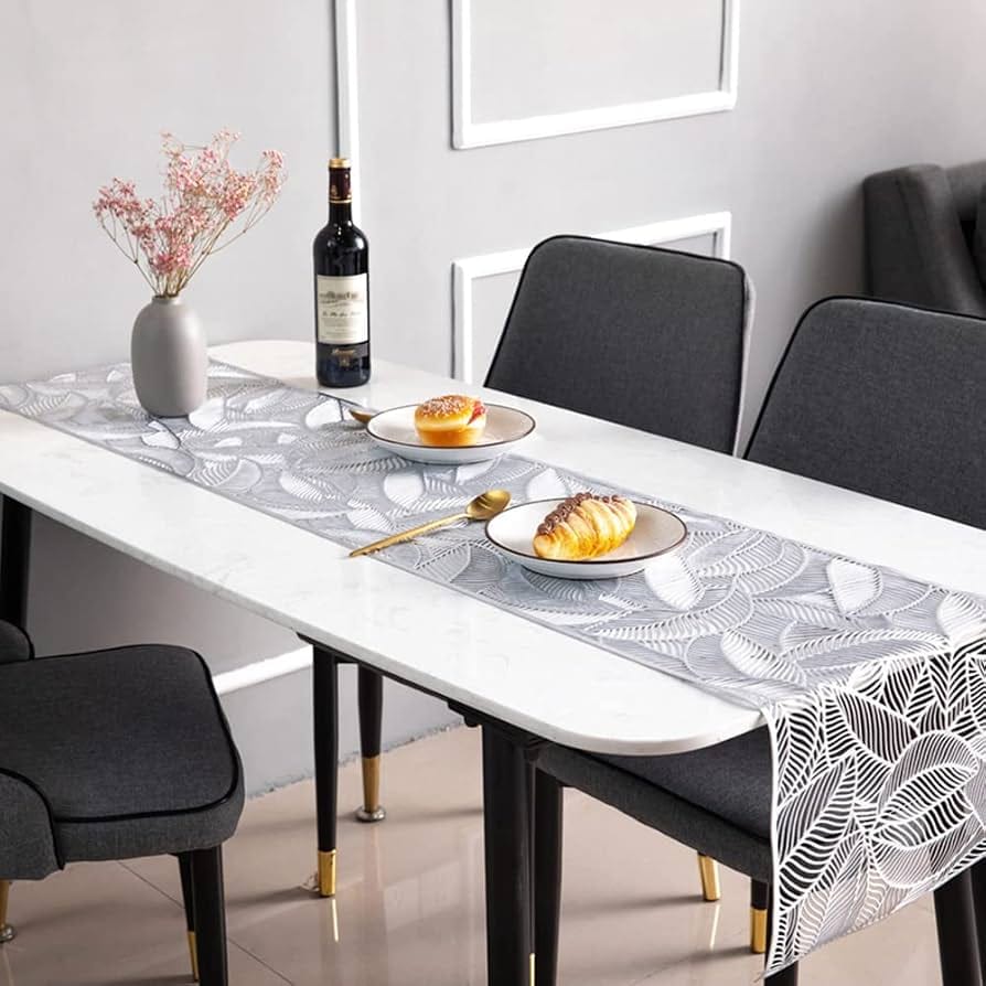 PVC Hollow Table Runner Non-slip Leaf Decorative Table Mats Placemat for Home Party Kitchen Dining Wedding Decor (180CM X 35CM) golden copper Silver HZ BEDDING