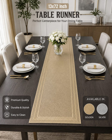 6 Feet Greek Fret Pattern PVC Goldena Stamping Table Runner | Stylish Dining Table Center Decoration & Easy-Clean Table Mat