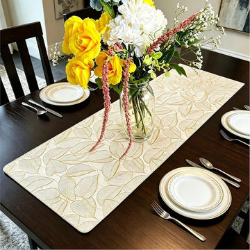 Evevda Leaf 36 Inch Gold Plastic Table Runner Heat Resistant Vinyl Table Runner