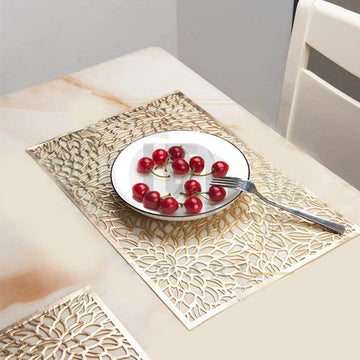 2/4/6/8 Modern Flora PVC Golden Foil Placemats – Heat Resistant Non-Slip Dining Table Mats