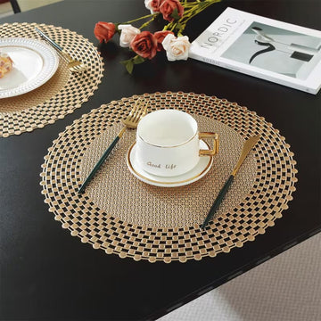 2/4/6/8 Golden Foil Polka Dot Placemats – Heat Insulated Non-Slip Dining Table Mats