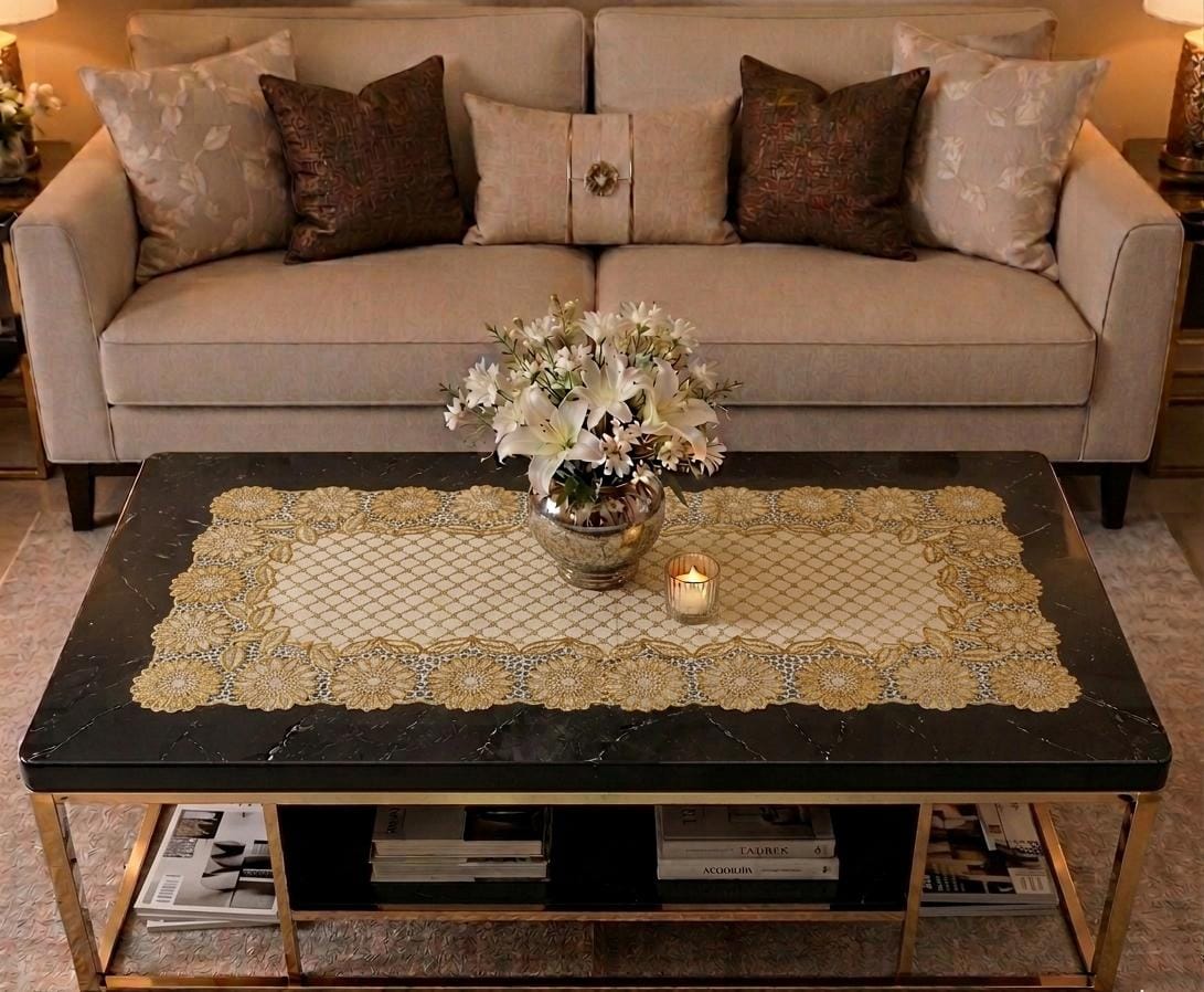 Flora Lattice Vinyl Table Runner 16×33 Inch – Elegant  Center & Dining Table Runner  | HZ Bedding HZ BEDDING